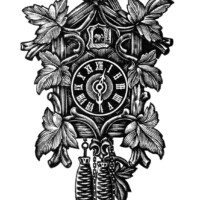 vintage clock clip art, black and white clipart, cuckoo clock image, antique clock graphic, free clock download