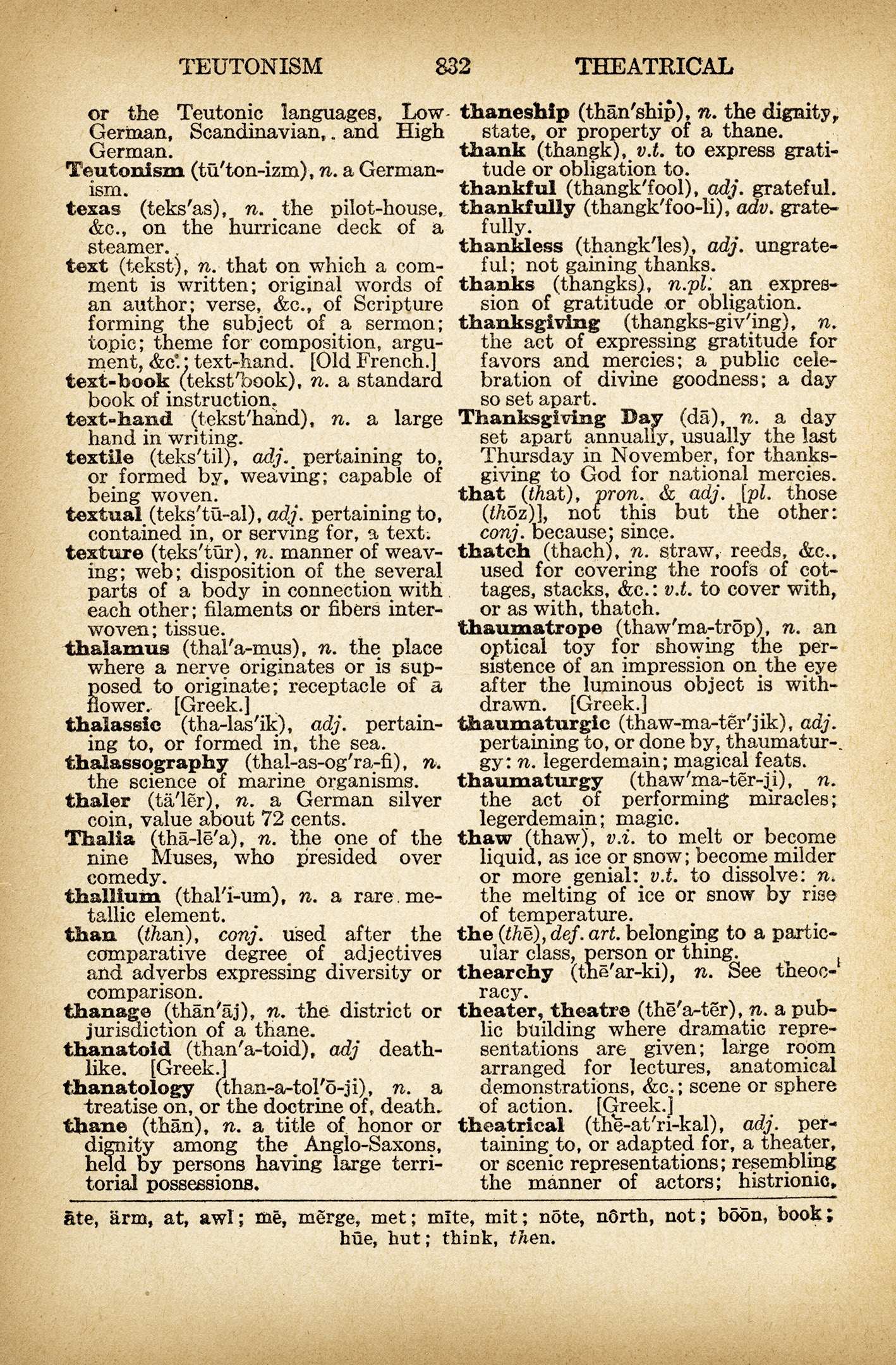 Thanksgiving, Thaw, Theater ~ Free Dictionary Page  Old 