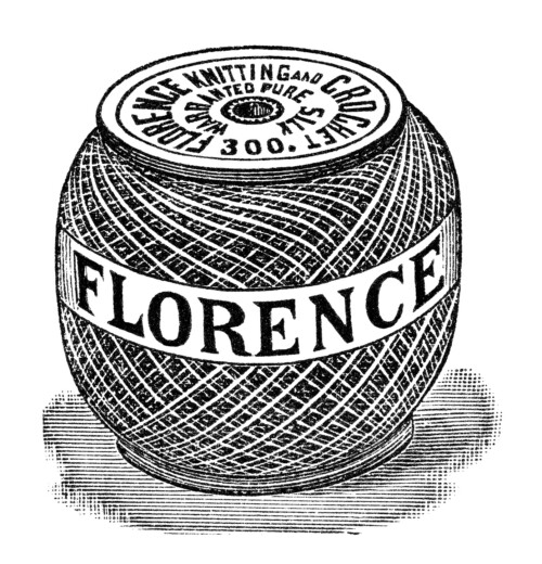 old magazine advertisement digital, vintage sewing clipart, free black and white clip art, florence crochet silk illustration, antique crochet knitting cotton image