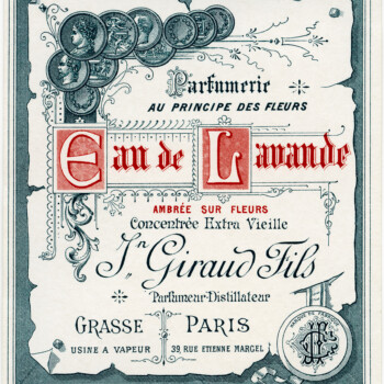 vintage french label, French ephemera graphic, antique beauty clipart, eau de lavande perfume label, Jn Giraud Fils