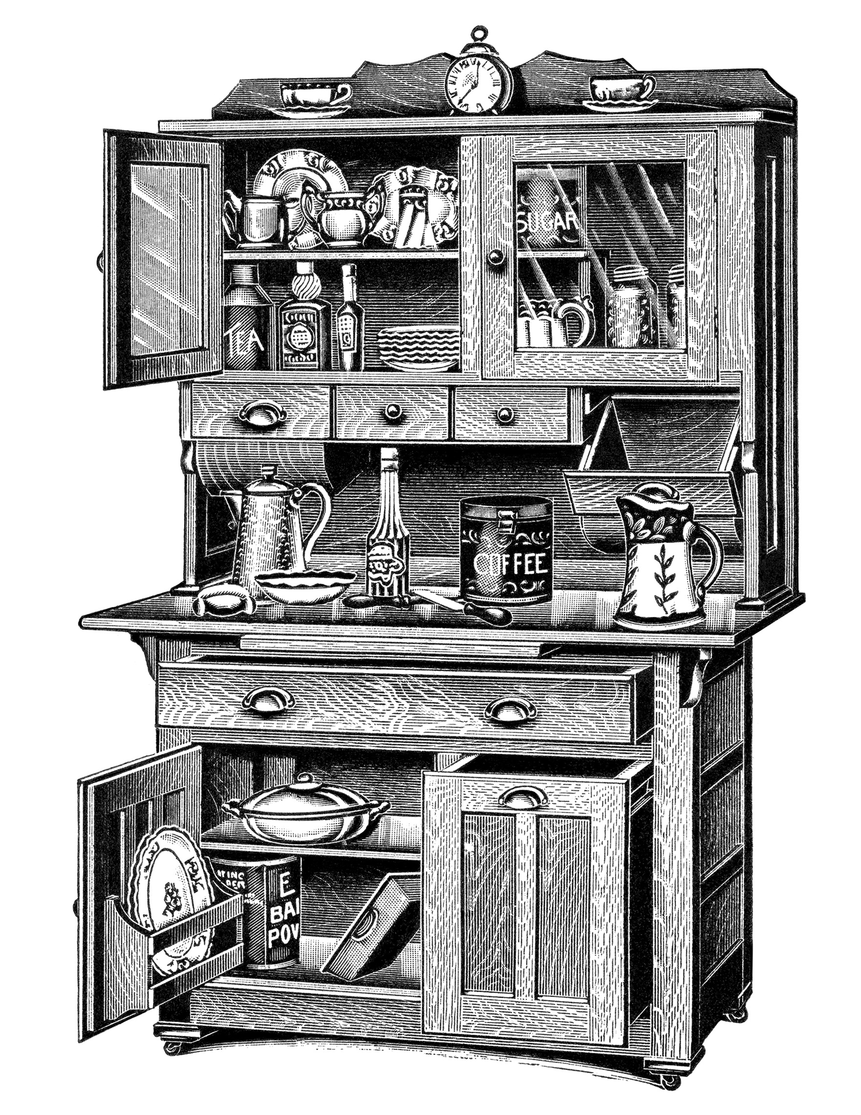 kitchen cabinets design black and white clipart