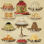 vintage food clipart, Mrs Beeton's dessert image, beeton jellies creams sweet dishes, elegant cake illustration, old cookbook page