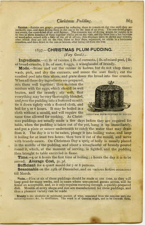 old fashioned plum pudding recipe, grungy cookbook page, mrs beetons christmas pudding, aged book page, black and white food clipart