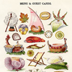 mrs beeton menu, vintage kitchen clipart, book of household management, menu guest card image, vintage party card