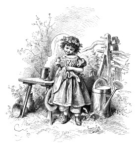oscar pletsch engraving, shy child clip art, shyness illustration, black and white clipart, victorian girl printable 