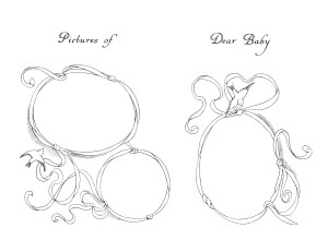 vintage baby clipart, black and white clip art, ribbon frame sketch, printable frame image, baby book illustration