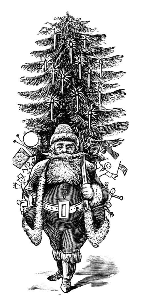vintage santa clipart, vintage printable christmas, free black and white clip art. fun santa image, unique old fashioned holiday illustration