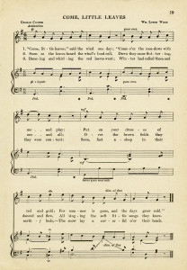 free vintage image, come little leaves song, sheet music graphic, aged paper printable, old music page 