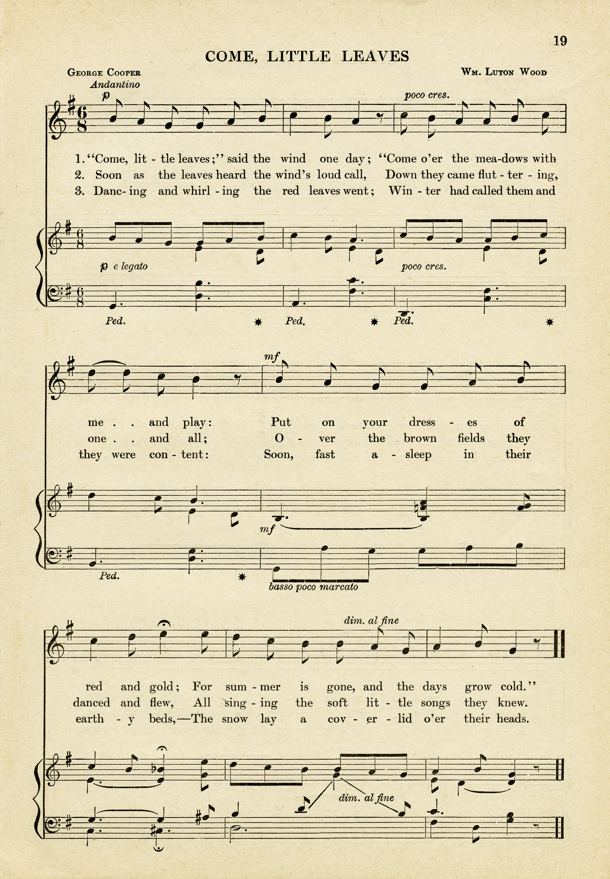 Come Little Leaves Sheet Music ~ Free Vintage Image  Old 