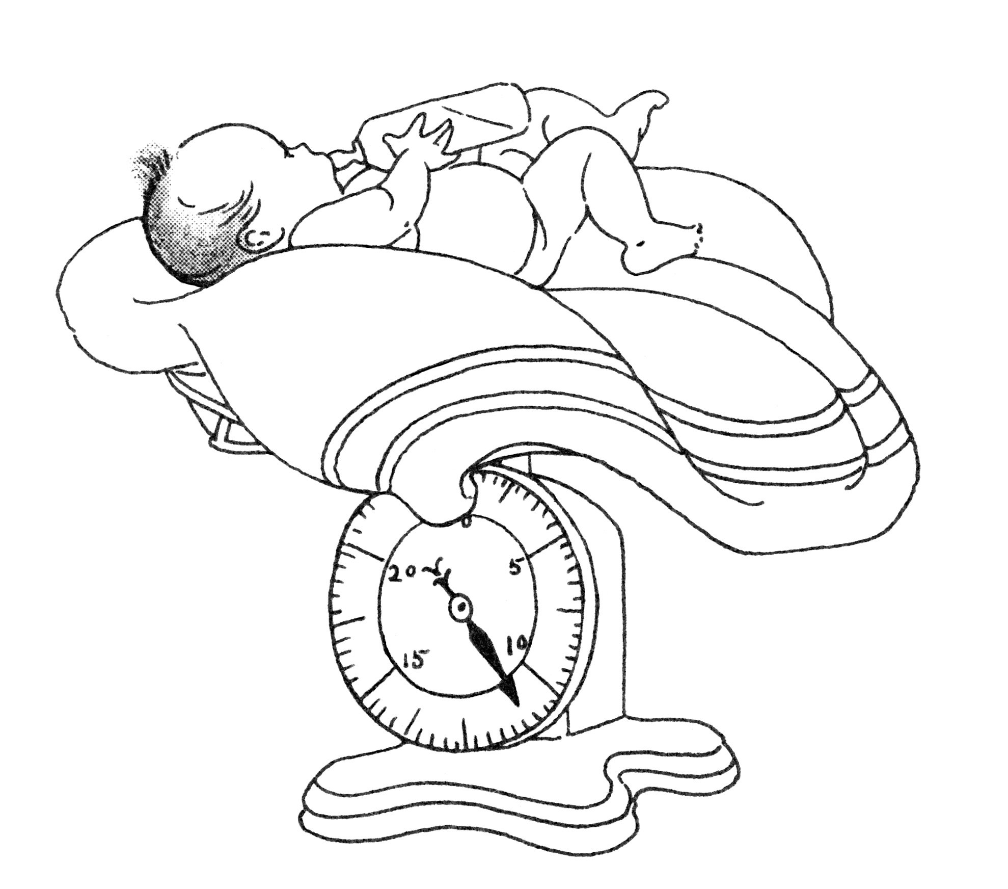 vintage baby clip art, newborn on scale image, free black and white clipart, baby being weighed illustration, baby's weight graphic
