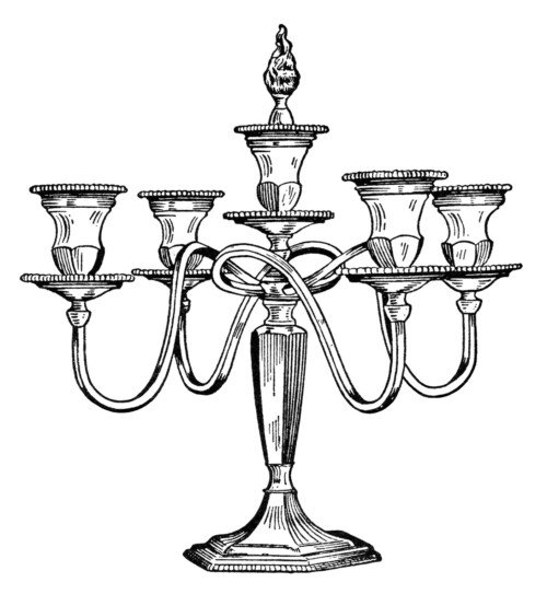 vintage candelabra clip art, black and white clipart, antique candle holder, old style candelabra printable