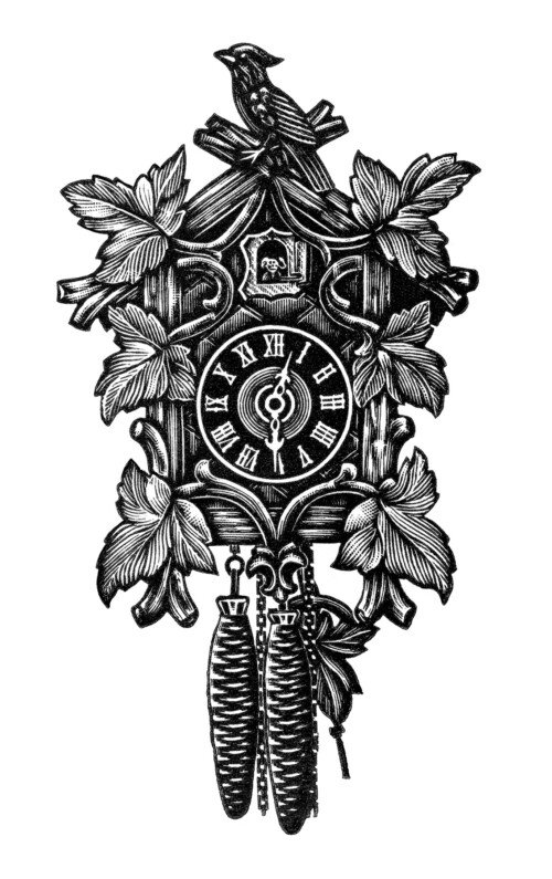 vintage clock clip art, black and white clipart, cuckoo clock image, antique clock graphic, free clock download