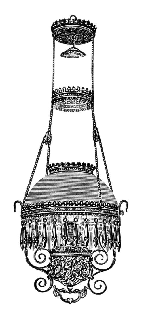 Victorian chandelier image, vintage lamp clip art, black and white clipart, free vintage image, digital lamp graphics, extension hanging lamp illustration