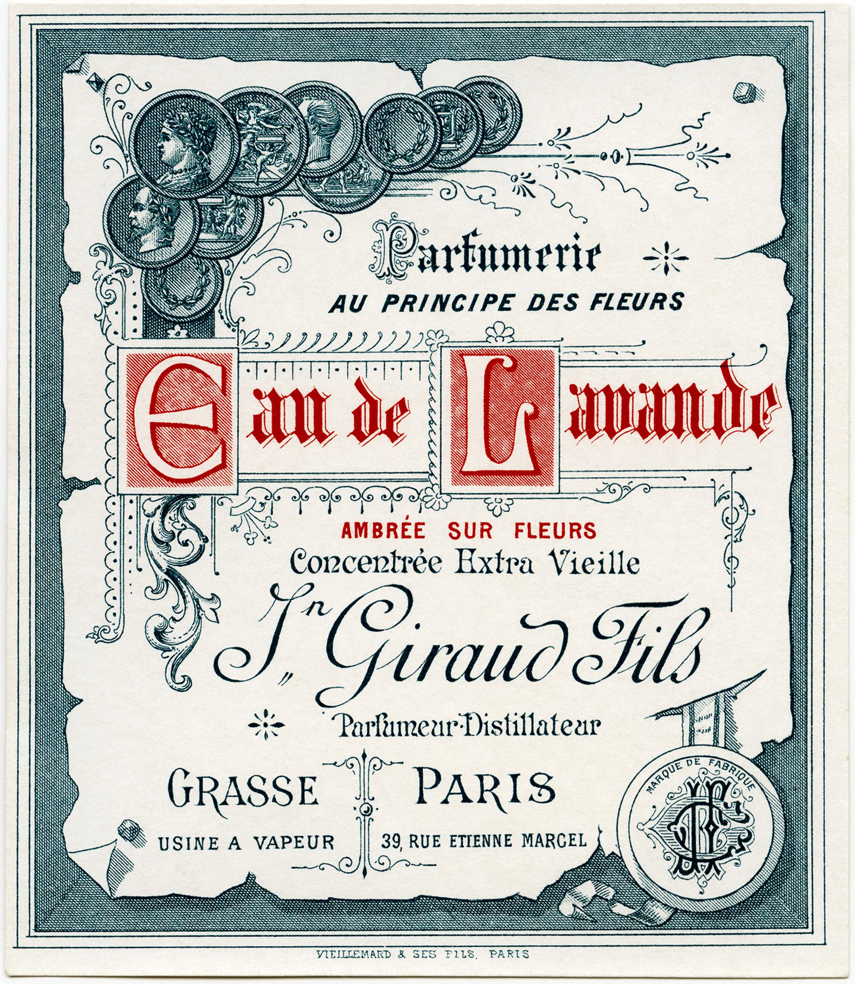 vintage french label, French ephemera graphic, antique beauty clipart, eau de lavande perfume label, Jn Giraud Fils