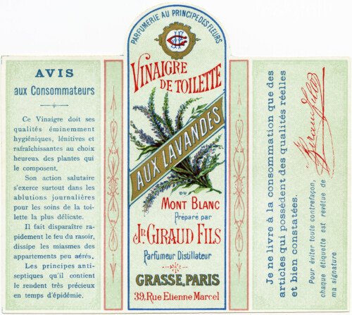 jn giraud fils, vintage French perfume label, vinaigre de toilette aux lavandes, antique perfume graphic, printable French ephemera