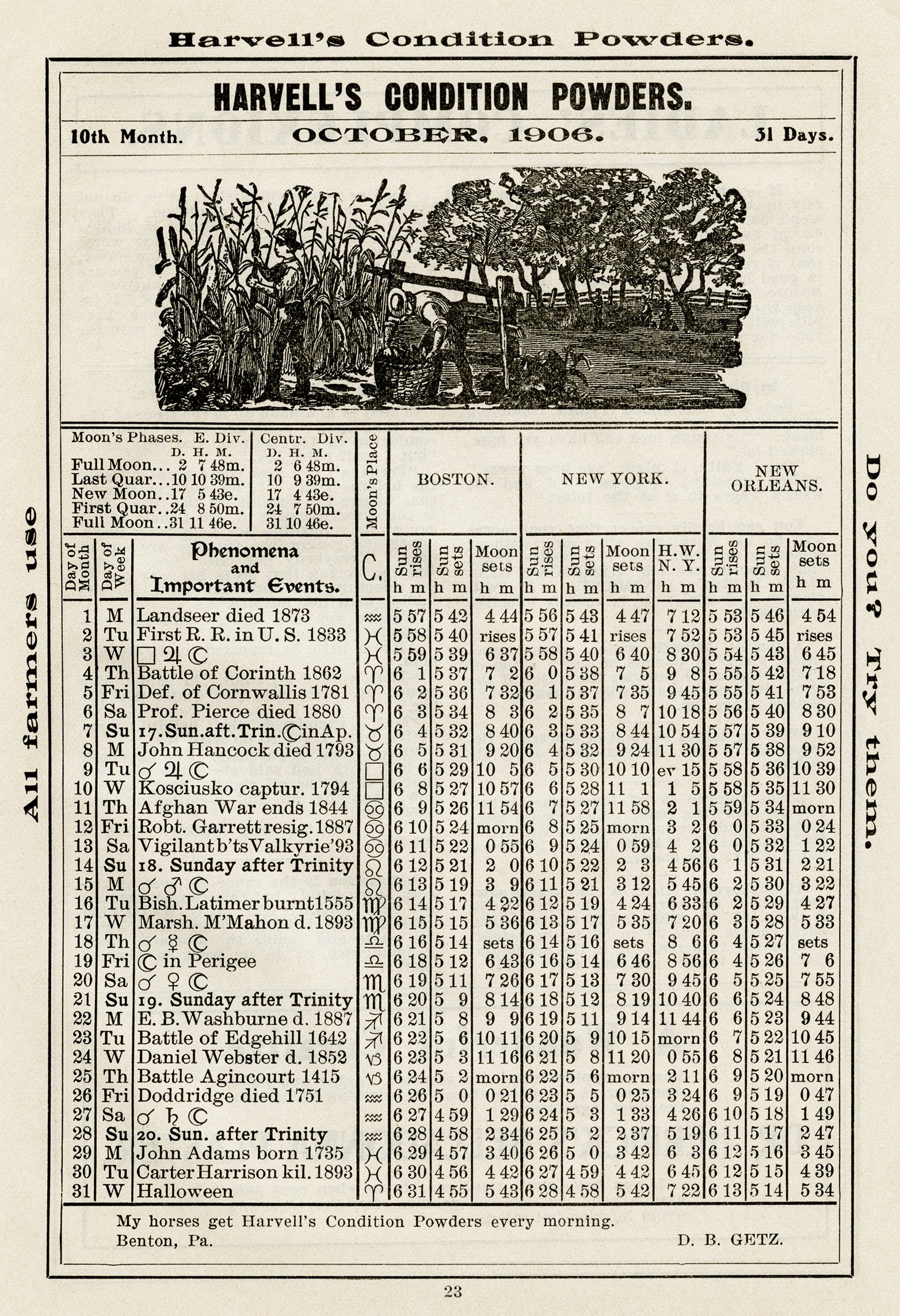 herrick's almanac, october 1906 events, free vintage printable, old book page, antique paper download