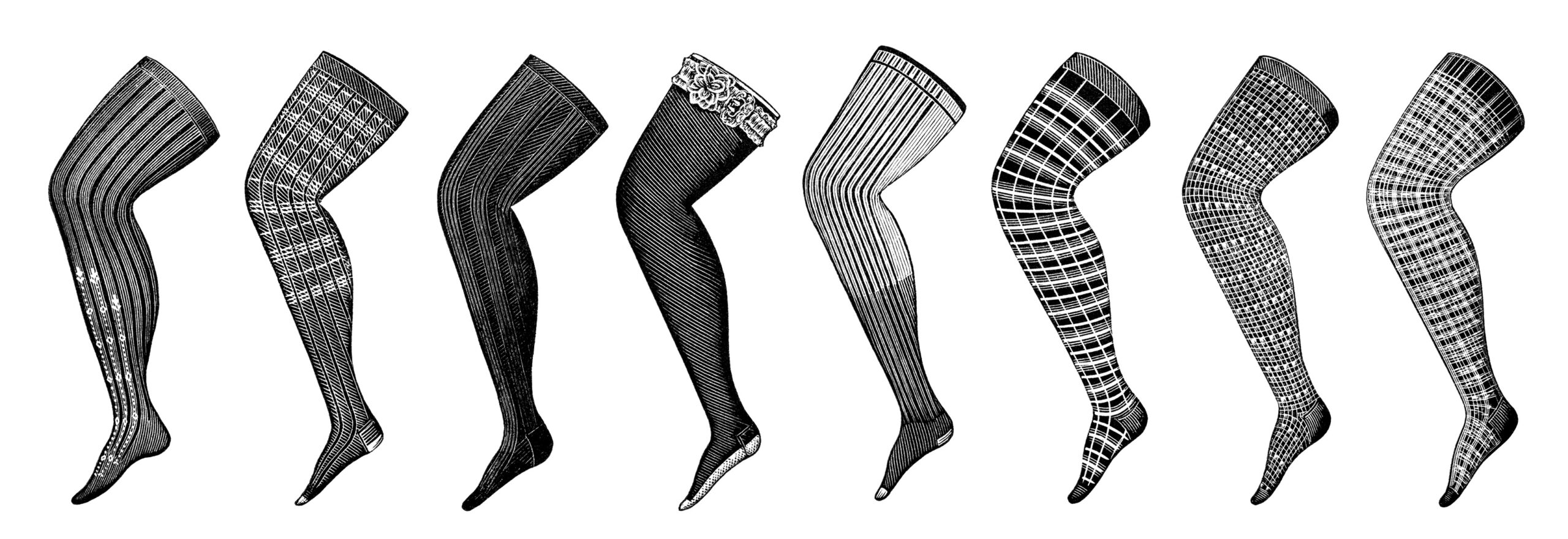 steampunk leg graphic, antique ladies hosiery illustration, Koch catalogue page, Victorian fashion image, vintage leg clip art, black and white clipart
