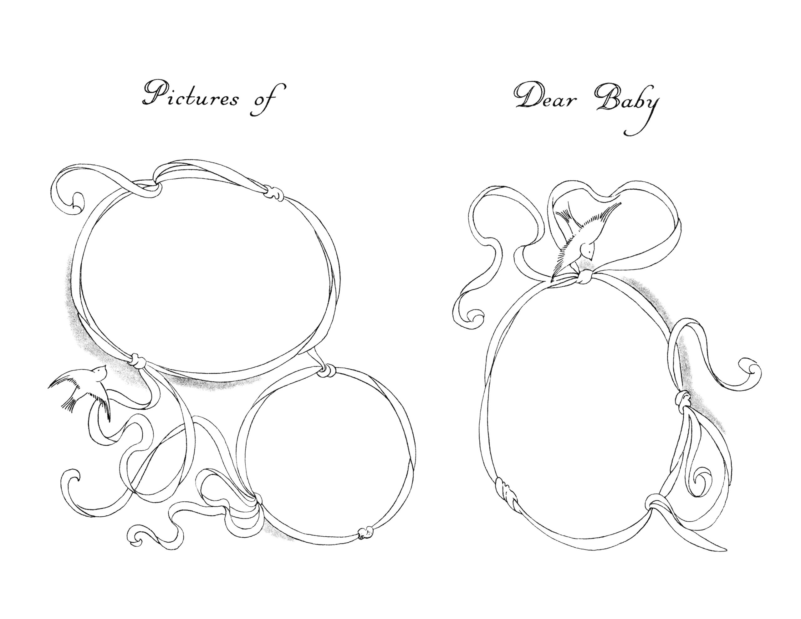 vintage baby clipart, black and white clip art, ribbon frame sketch, printable frame image, baby book illustration