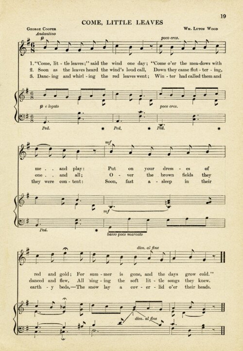 free vintage image, come little leaves song, sheet music graphic, aged paper printable, old music page