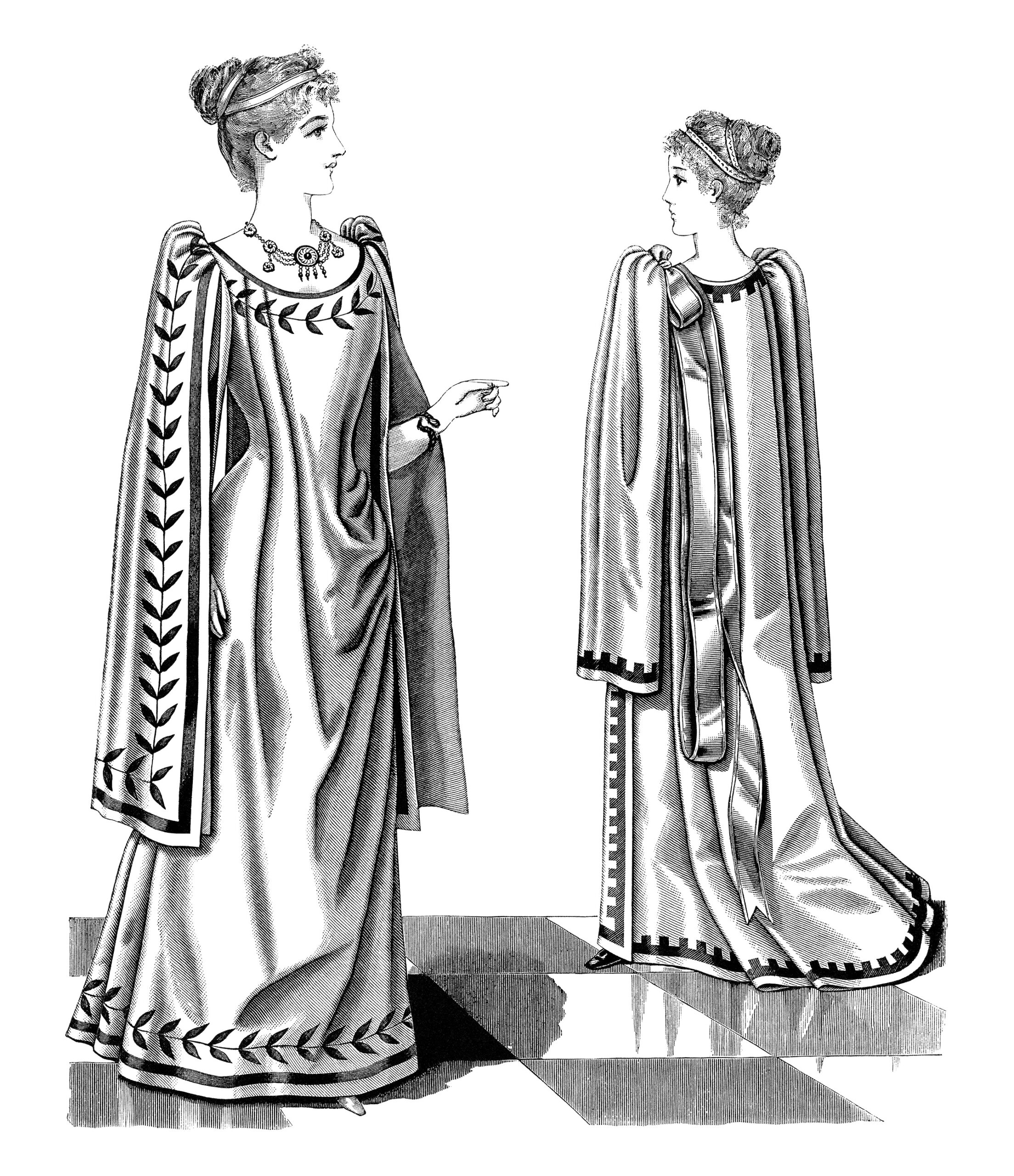 victorian lady printable, people clip art, black and white clipart, edwardian fashion image, antique tea gown illustration