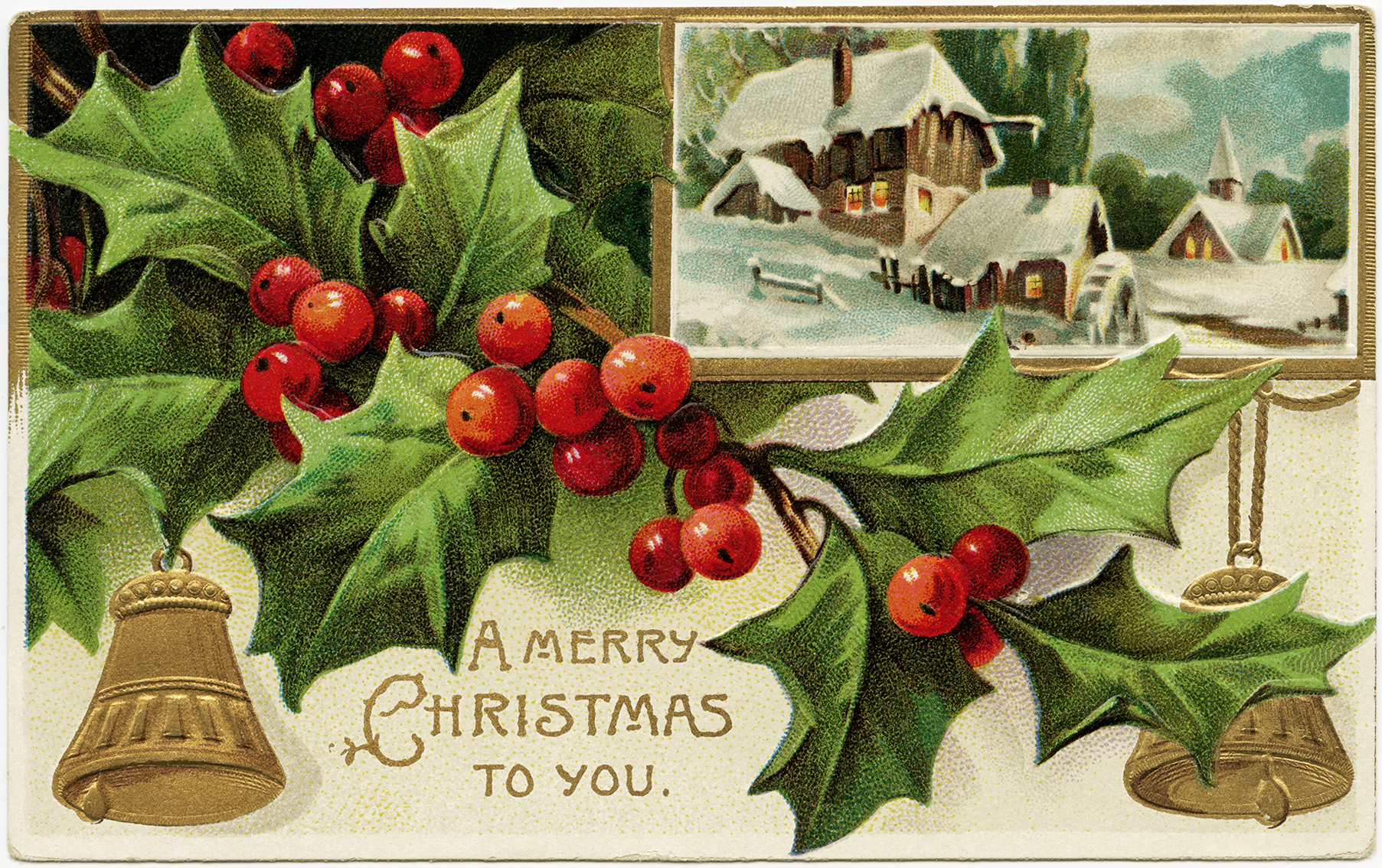 Holly And Berries Vintage Christmas Postcard ~ Free Download The Old Design Shop 9111