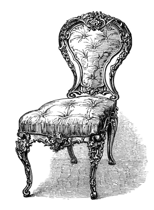 vintage chair clip art, black and white clipart, antique chair engraving, old fashioned furniture, digital chair graphic
