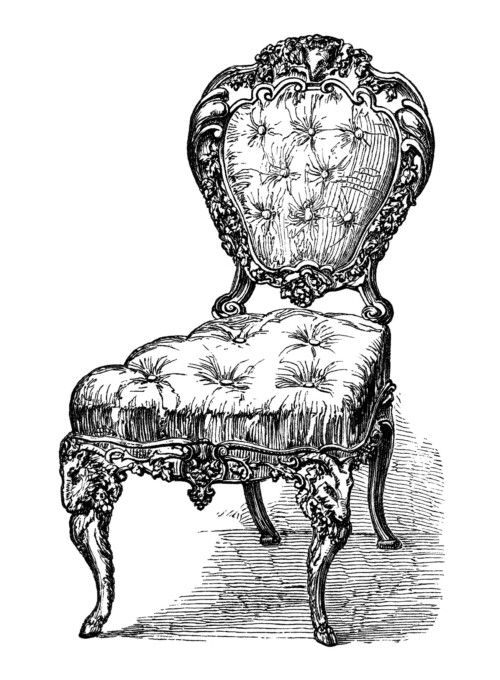 vintage chair clip art, black and white clipart, antique chair engraving, old fashioned furniture, digital chair graphic