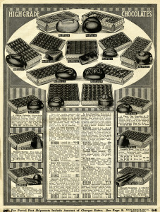 vintage food clipart, box of chocolate clip art, printable catalogue page, sears roebuck 1916, old fashioned candy image