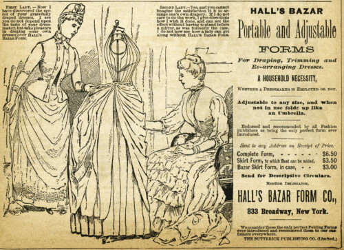 halls bazar dress form, antique magazine ad, vintage sewing clipart, free black and white clip art, victorian ladies illustration