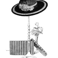 vintage hat clip art, black and white clipart, ladies hat on stand, hat box roses illustration, 1915 womens hat