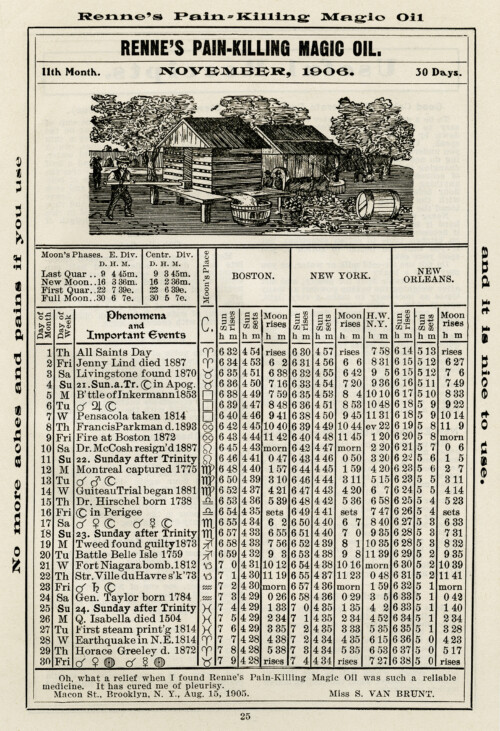 herricks almanac nov 1906, old book page, digital vintage ephemera, shabby paper graphic