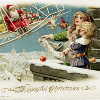 john winsch 1913 postcard, santa delivering gifts by plane, santa biplane image, vintage christmas clipart, old fashioned christmas graphic