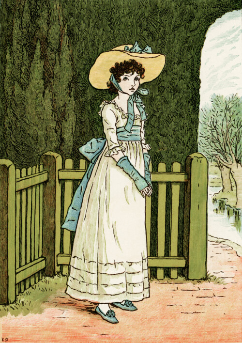 kate greenaway, marigold garden, vintage storybook clipart, susan blue poem illustration, Victorian girl clip art