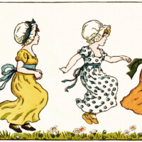 kate greenaway, marigold garden, vintage people clipart, jumping girls poem illustration, Victorian girl clip art