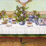 mrs beetons table setting, tea table illustration, vintage printable kitchen, elegant lunch clipart, antique food graphic