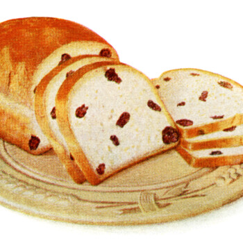 vintage food clip art, homemade raisin bread, old fashioned baking illustration, baked goods clipart, printable kitchen image
