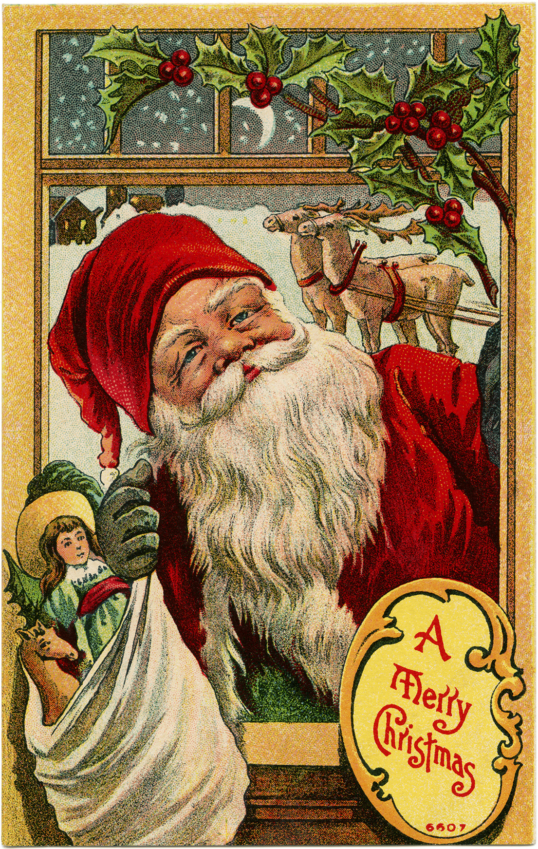 Santa At Window With Bag Of Toys Free Vintage Postcard Graphic Old Design Shop Blog