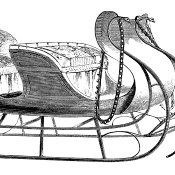 vintage clip art sleigh, free black and white clipart, victorian transportation image, horse carriage engraving, santa sleigh illustration