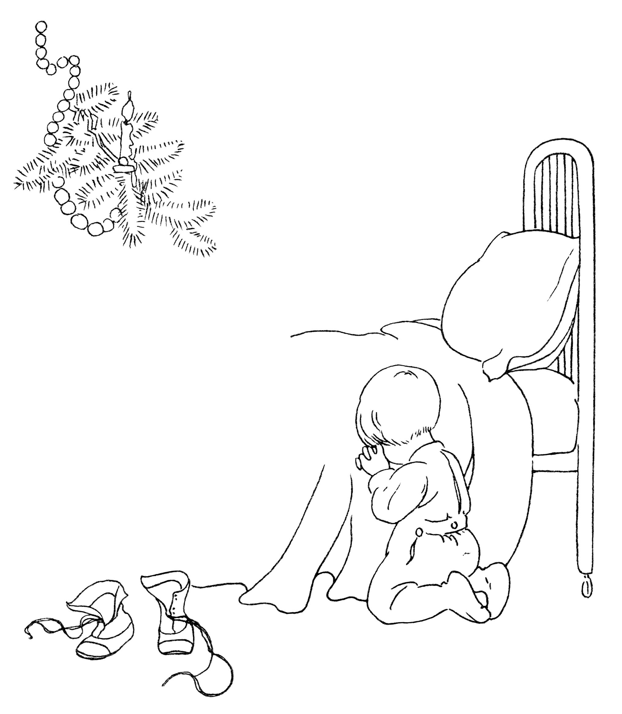 vintage baby clip art, free black and white clipart, baby's first christmas image, bedtime prayer illustration, vintage printable child