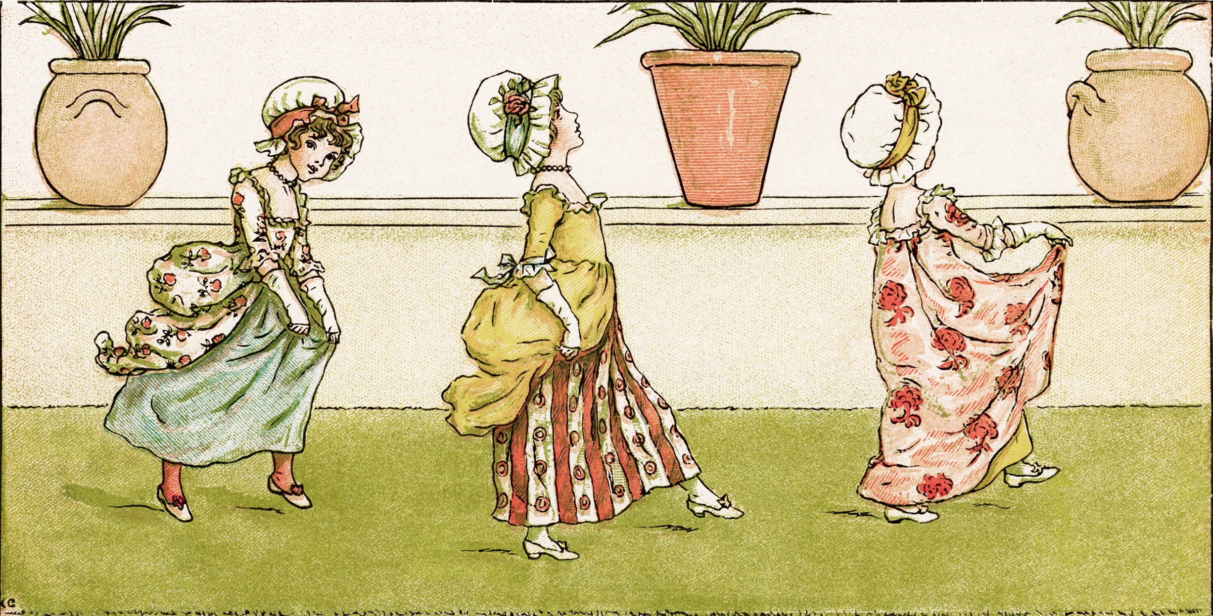 kate greenaway, marigold garden, tip a toe poem, victorian girl clip art, vintage printabe storybook image
