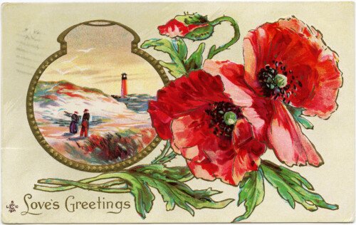 free vintage postcard graphic, poppy clipart, old fashioned greeting card, antique floral image, printable flowers postcard