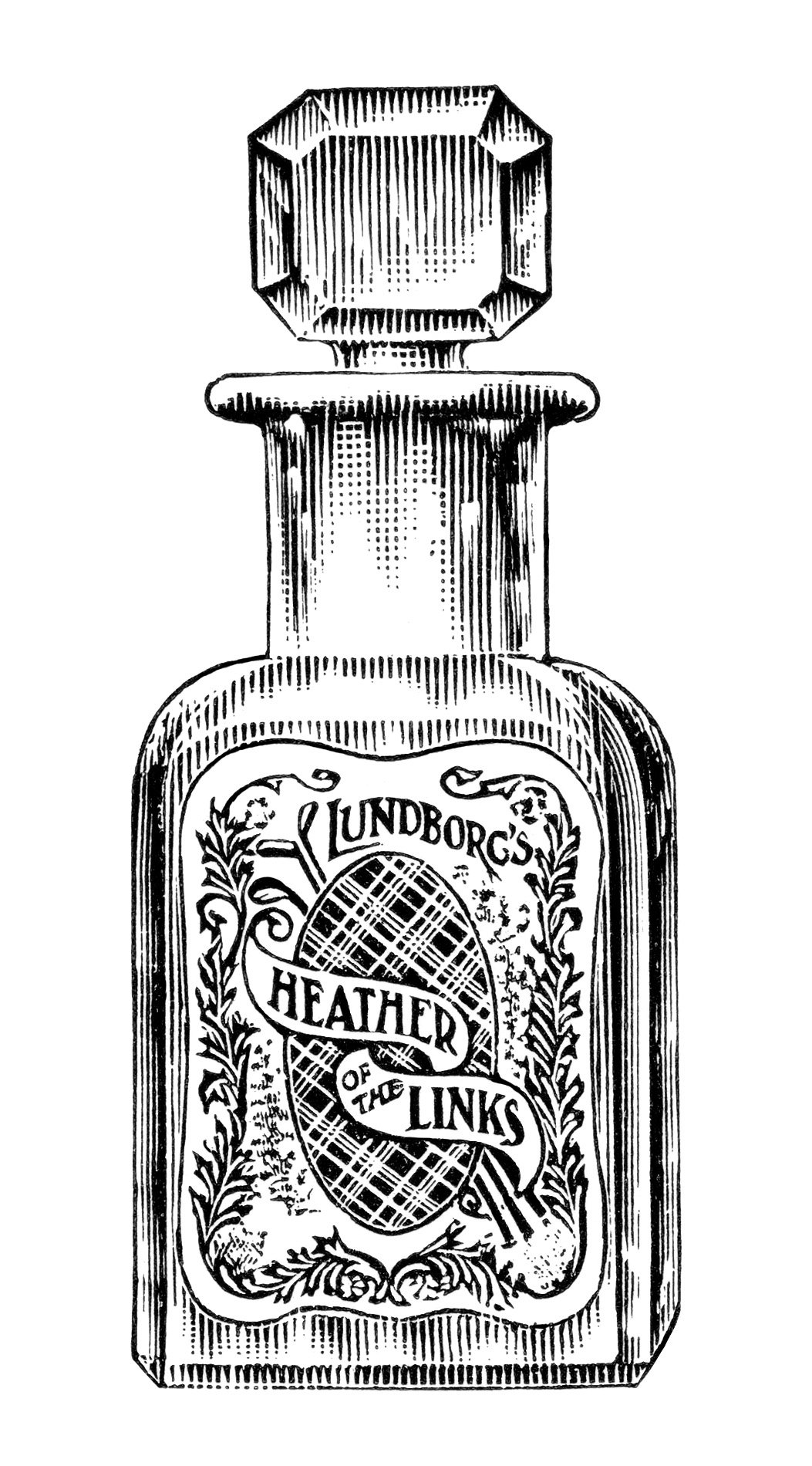 vintage perfume clipart, lundborg heather of the links, antique magazine ad, free black and white clip art, ladd coffin advertising