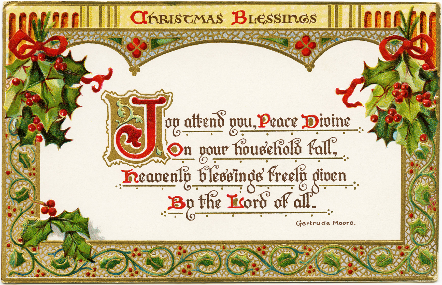 Christmas Blessings ~ Free Vintage Postcard Graphic  Old 