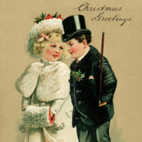 Free vintage clip art Christmas postcard image girl boy nicely dressed