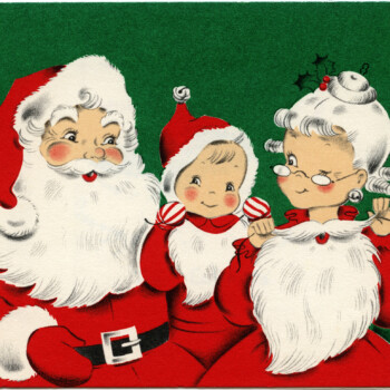 vintage christmas card, retro christmas, santa family clipart, old fashioned holiday image, vintage printable christmas
