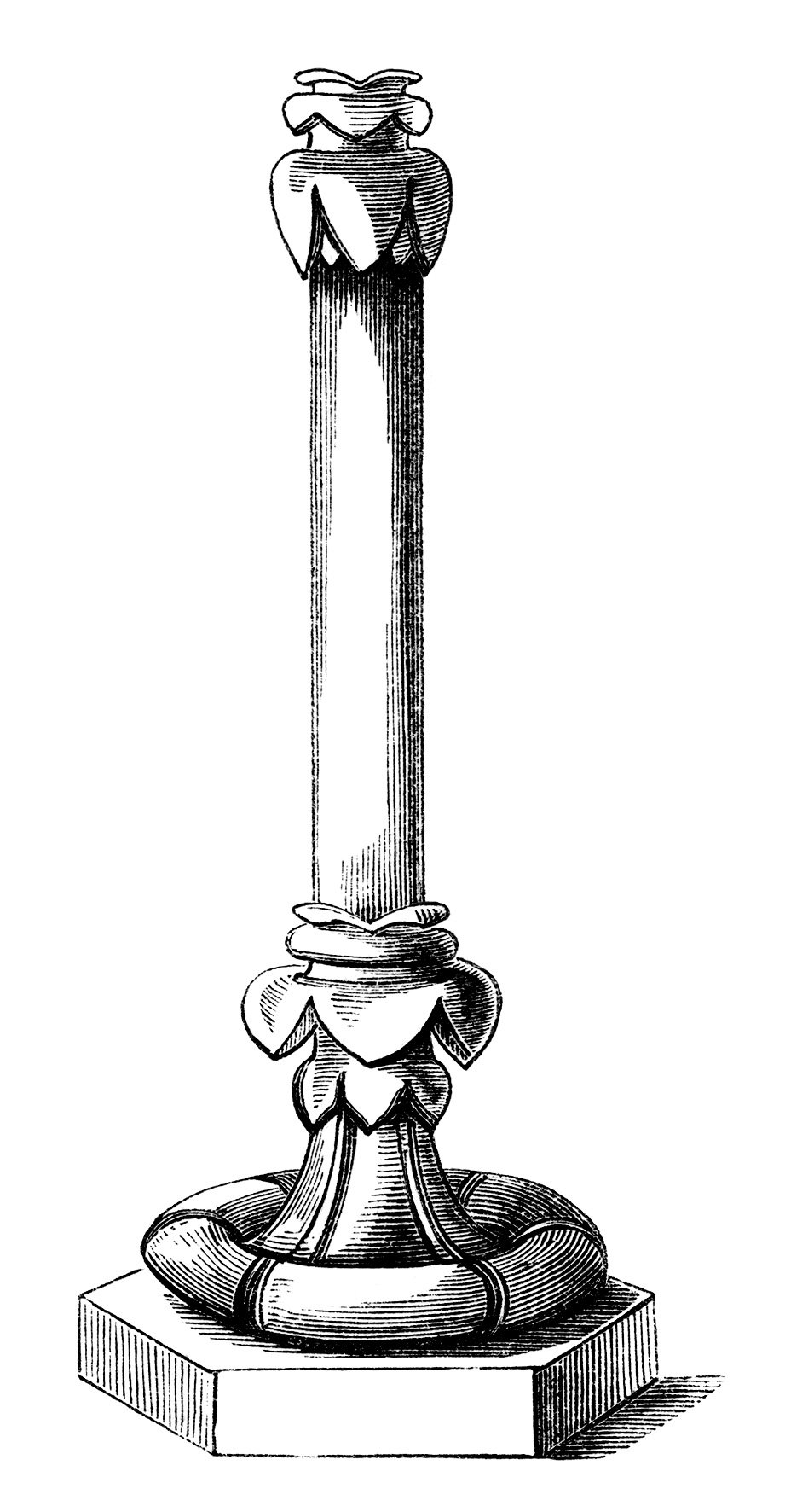 candlestick engraving, vintage candle holder clip art, black and white clipart, free candle stick illustration