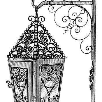 vintage lamp clip art, black and white clipart, victorian lighting image, old fashioned wrought iron light, antique hanging lamp illustration