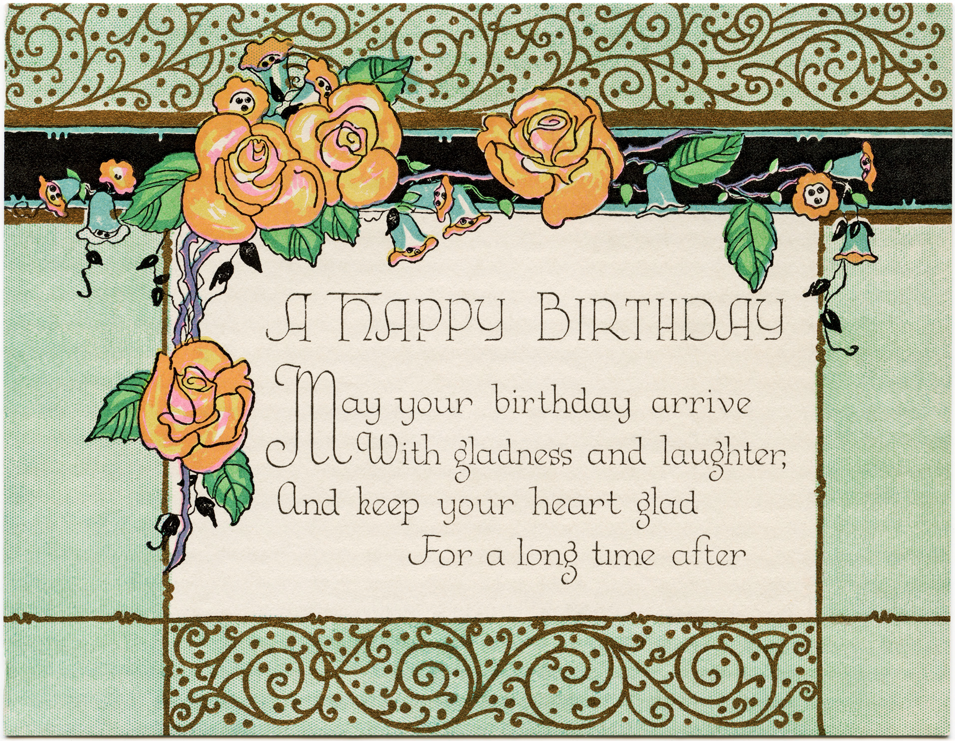 art deco birthday card, digital birthday card, vintage greeting card, free birthday printable, vintage birthday clipart