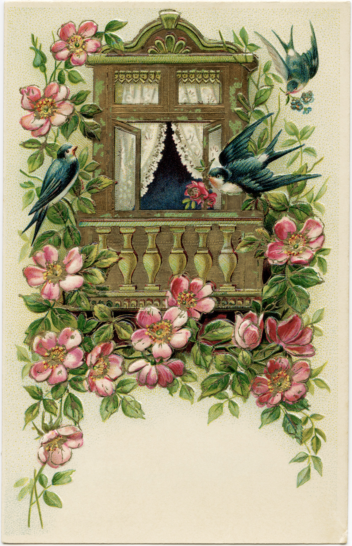 decoupage valentines cards ~ Image Vintage Birds Postcard Free  Old  Flowers and