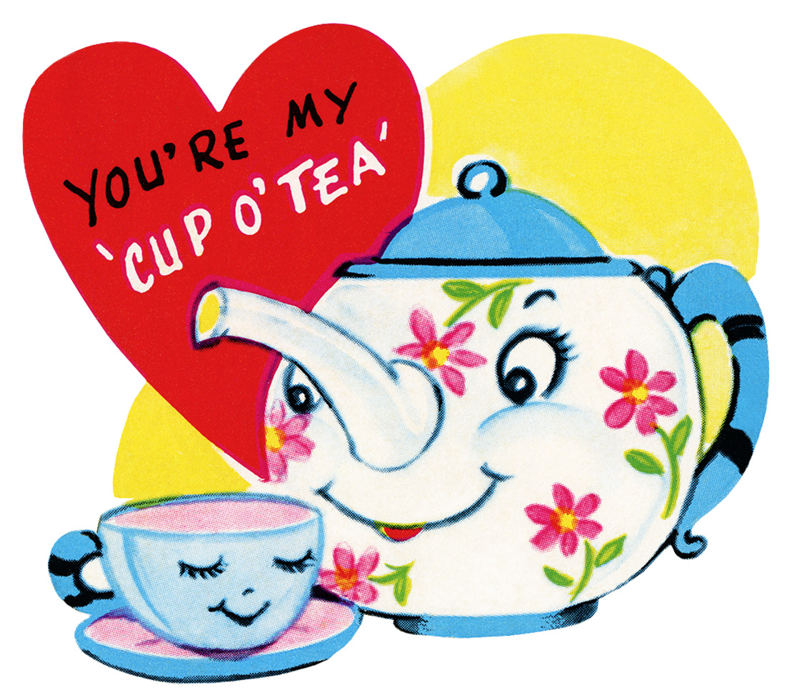 clipart valentine, free retro valentine, public domain valentine, tea valentine, teapot teacup clip art